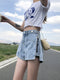 Img 7 - Popular Denim Shorts Women Casual High Waist Slim Look Summer A-Line Short Wide Leg Zipper Alphabets Hot Pants ins