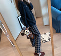 Img 4 - Chequered Sets Pajamas Women Loose Long Sleeved Casual Minimalist Korean Color-Matching Loungewear
