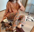 Img 7 - Chequered Sets Pajamas Women Loose Long Sleeved Casual Minimalist Korean Color-Matching Loungewear