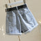 IMG 119 of Dark Grey Denim Shorts Women Summer Korean Tall Look Slim Look Folded Wide Leg All-Matching A-Line Hot Pants Shorts
