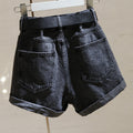 IMG 116 of Dark Grey Denim Shorts Women Summer Korean Tall Look Slim Look Folded Wide Leg All-Matching A-Line Hot Pants Shorts
