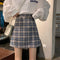 Img 3 - Hong Kong Vintage High Waist Korean Chequered Skirt Hip Flattering Women Student Skirt