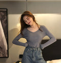 Img 12 - V-Neck Knitted Long Sleeved Slimming Fitted Warm Tops Slim-Look Women Sweater