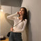 Img 9 - V-Neck Knitted Long Sleeved Slimming Fitted Warm Tops Slim-Look Women Sweater