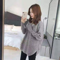 Img 1 - Fairy Look Lazy Women Loose Outdoor Knitted Tops Long Sleeved Thick V-Neck Pullover