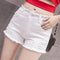 Img 1 - White Ripped Denim Shorts Women Summer High Waist Outdoor Stretchable Slim Look Fitted Burr Hot Pants