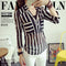 Img 7 - Women Korean V-Neck Single-Breasted Slim Look Striped Two-Piece Sets Shirt Blouse