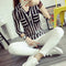 Img 2 - Women Korean V-Neck Single-Breasted Slim Look Striped Two-Piece Sets Shirt Blouse