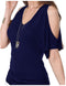 IMG 122 of Women Sexy V-Neck Bare Shoulder Mid-Length T-Shirt Tops T-Shirt