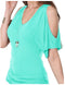 IMG 110 of Women Sexy V-Neck Bare Shoulder Mid-Length T-Shirt Tops T-Shirt