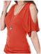 IMG 124 of Women Sexy V-Neck Bare Shoulder Mid-Length T-Shirt Tops T-Shirt