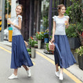 Img 2 - Cultural Style Mid-Length Pleated Cotton Skirt Women Niche Beach A-Line Flare Skirt