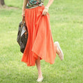 Img 3 - Cultural Style Mid-Length Pleated Cotton Skirt Women Niche Beach A-Line Flare Skirt