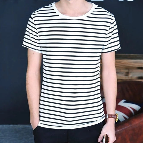 IMG 109 of Short Sleeve T-Shirt Striped Tops Slim Look Couple Undershirt T-Shirt