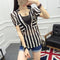 Img 4 - Women Korean V-Neck Single-Breasted Slim Look Striped Two-Piece Sets Shirt Blouse