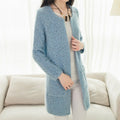 Popular Korean Elegant Pocket Knitted Cardigan Women Mid-Length Mix Colours Sweater Outerwear