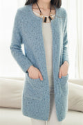 IMG 114 of Popular Korean Elegant Pocket Knitted Cardigan Women Mid-Length Mix Colours Sweater Outerwear