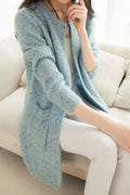 IMG 113 of Popular Korean Elegant Pocket Knitted Cardigan Women Mid-Length Mix Colours Sweater Outerwear
