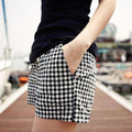 Img 1 - Summer Loose Black White Chequered Wide Leg Pants Casual Shorts Women Korean Cotton Blend Textured Plus Size Elastic