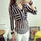 Img 1 - Women Korean V-Neck Single-Breasted Slim Look Striped Two-Piece Sets Shirt Blouse