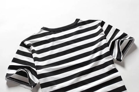 IMG 113 of Short Sleeve T-Shirt Striped Tops Slim Look Couple Undershirt T-Shirt