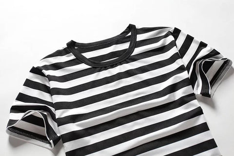 IMG 112 of Short Sleeve T-Shirt Striped Tops Slim Look Couple Undershirt T-Shirt