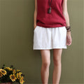 Img 1 - Art Cotton Blend Casual Pants Culottes Women Elastic Waist Loose All-Matching Shorts