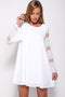 Popular Europe Women Plus Size Sexy Round-Neck Mesh Long Sleeved Lace Dress