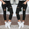 Img 1 - Europe Women Ripped Casual Ankle-Length Pencil Pants