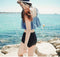 Img 3 - Korea Summer Swimsuit Tube Bare Shoulder Ruffle Collar Bikini Two Piece High Waist Spa Denim