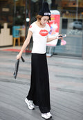 Img 5 - Summer Korean Modal Cotton  A-Line Women High Waist Black Slim-Look A-Line Length Skirt