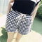 Img 1 - Summer Cotton Chequered Women Wide Leg Pants Plus Size Loose Casual Beach Shorts