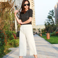 Img 5 - Korean Slim-Look Pleated Wide Leg Pants Student Cropped Loose Casual Summer Culottes