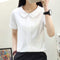 Img 3 - Summer White Chiffon Short Sleeve Blouse College Korean Round-Neck Slim Look Solid Colored Shirt Women Blouse