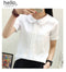 Img 5 - Summer White Chiffon Short Sleeve Blouse College Korean Round-Neck Slim Look Solid Colored Shirt Women Blouse