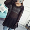 Img 4 - Long Sleeved Splitted Dress Korean Loose Mid-Length Slim-Look See Through  Knitted Sweater