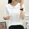 Img 1 - Summer White Chiffon Short Sleeve Blouse College Korean Round-Neck Slim Look Solid Colored Shirt Women Blouse