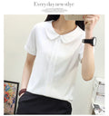 Img 4 - Summer White Chiffon Short Sleeve Blouse College Korean Round-Neck Slim Look Solid Colored Shirt Women Blouse