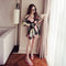 Img 3 - Plus Size  Summer Korean V-Neck Printed High Waist Slim Look Mid-Length Chiffon Dress Women Dress