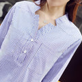 Img 2 - Blue White Striped Blouse Long Sleeved Loose Korean All-Matching Student V-Neck Shirt Blouse