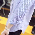 Img 4 - Blue White Striped Blouse Long Sleeved Loose Korean All-Matching Student V-Neck Shirt Blouse