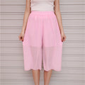 Img 1 - Summer Women Three Quarter Chiffon Wide Leg Pants Korean Double Layer Casual Loose Plus Size Thin Pleated Culottes