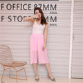 Img 2 - Summer Women Three Quarter Chiffon Wide Leg Pants Korean Double Layer Casual Loose Plus Size Thin Pleated Culottes