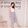 Img 3 - Summer Women Three Quarter Chiffon Wide Leg Pants Korean Double Layer Casual Loose Plus Size Thin Pleated Culottes