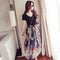 Img 3 - False Two-Piece Summer Korean Floral Chiffon Printed V-Neck High Waist Mid-Length Skirt