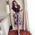 Img 2 - False Two-Piece Summer Korean Floral Chiffon Printed V-Neck High Waist Mid-Length Skirt