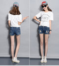 IMG 116 of Summer Korean Loose Ripped Denim Shorts Women Plus Size Wide Leg Pants Shorts