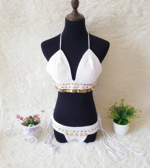 Europe Vintage Swimsuit Bikini Seashell Summer Beach Women Two Piece Sets Swimwear