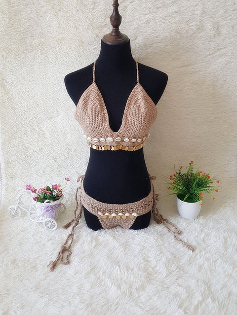 Europe Vintage Swimsuit Bikini Seashell Summer Beach Women Two Piece Sets Swimwear