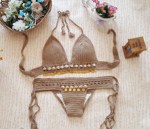 IMG 125 of Europe Vintage Swimsuit Bikini Seashell Summer Beach Women Two Piece Sets Swimwear